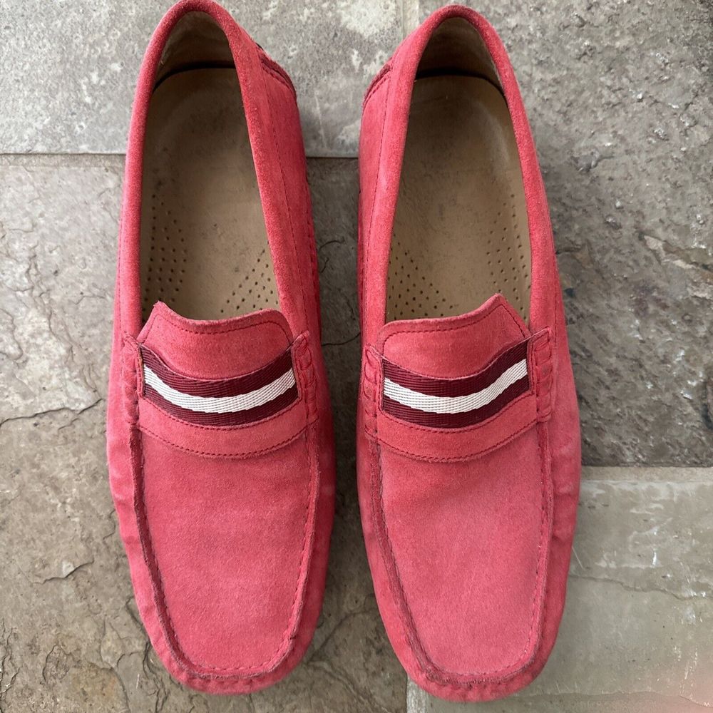 BALLY Men’s Red Leather Suede Wabler Driver Driving‎ Loafers  7.5 D US EU 6.5